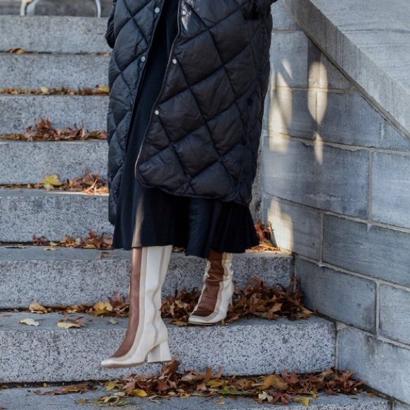 70s Revival Leather Colorblock Knee-High Heeled Boots - Picture 6 of 15